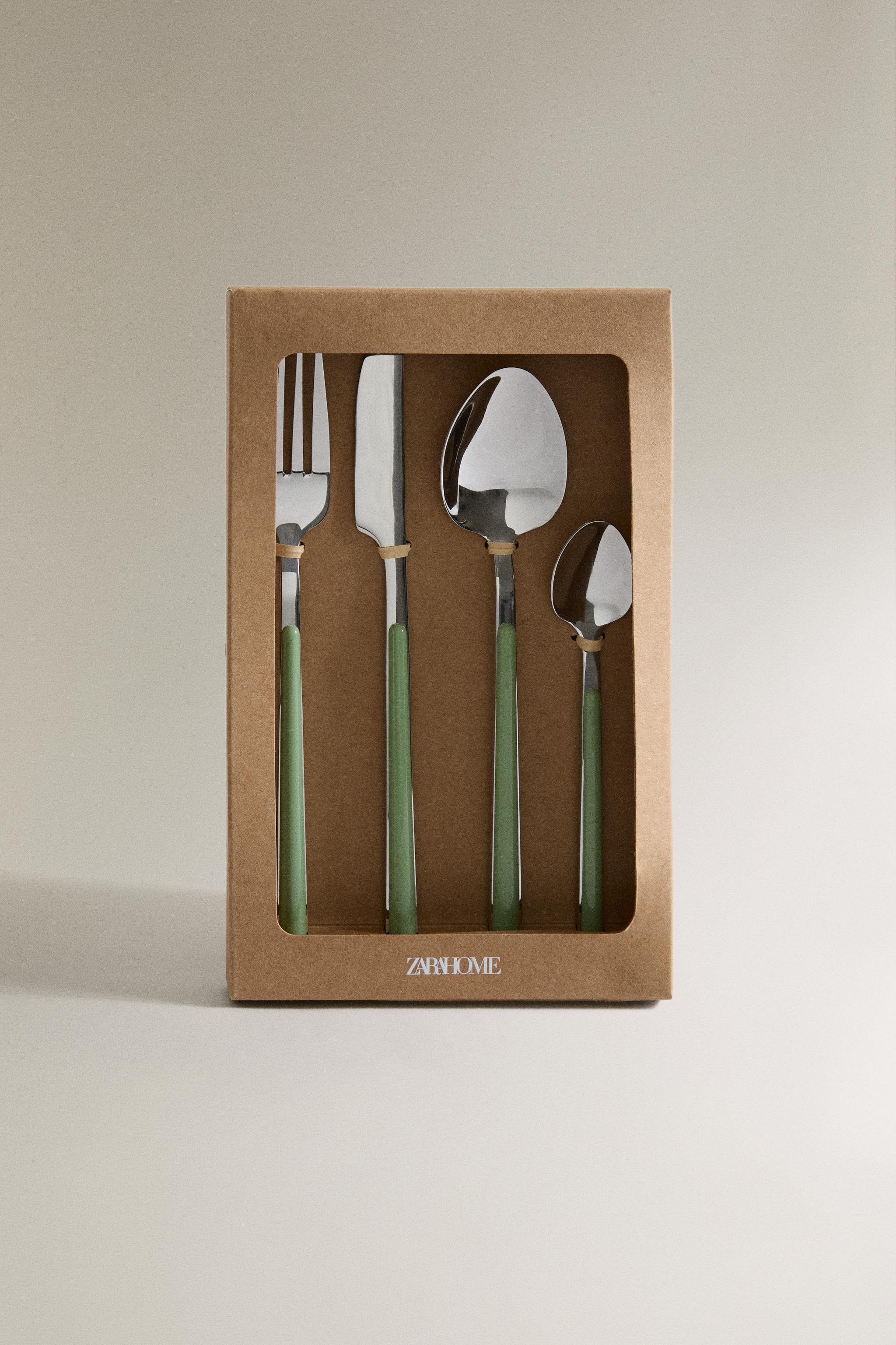 GREEN HANDLE CUTLERY SET (SET OF 4)